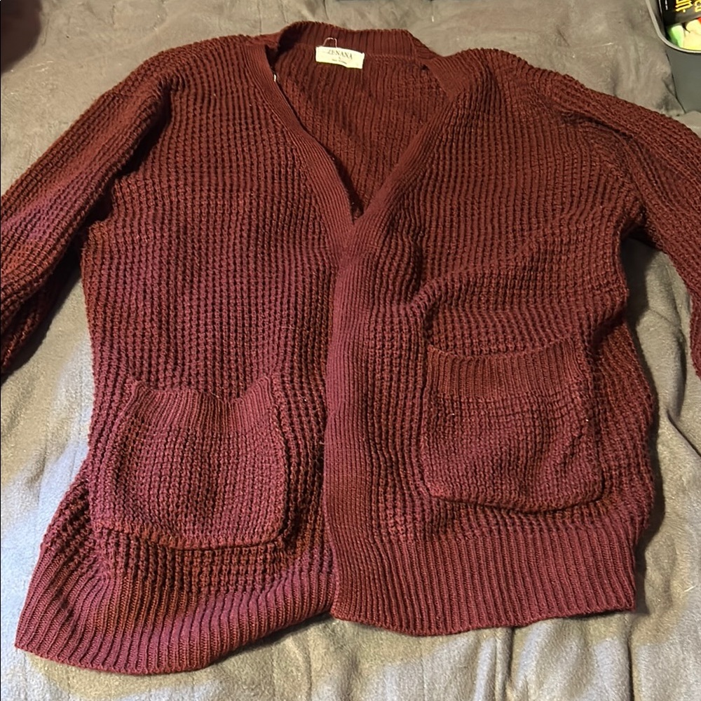 Zenana Burgundy Knit Cardigan